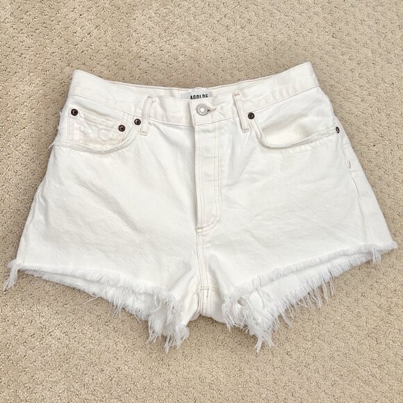 AGOLDE Parker High Rise White Cutoff Jean Shorts Women’s Size 26 Button Fly - Picture 2 of 7